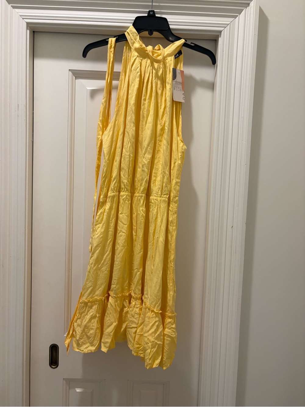 Yellow Halter Tie-Waist Tiered Dress